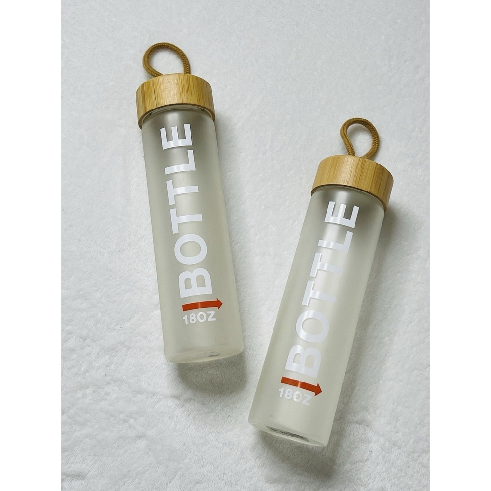 Eco One Glass Water Bottle With Bamboo Lid & Rope Loop 18oz 24/7 Hydrate 2 Piece